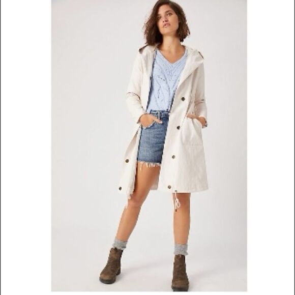 NWT-ANTHRO Stevie Faux Leather Utility Cream Mid Length Jacket - Picture 1 of 16